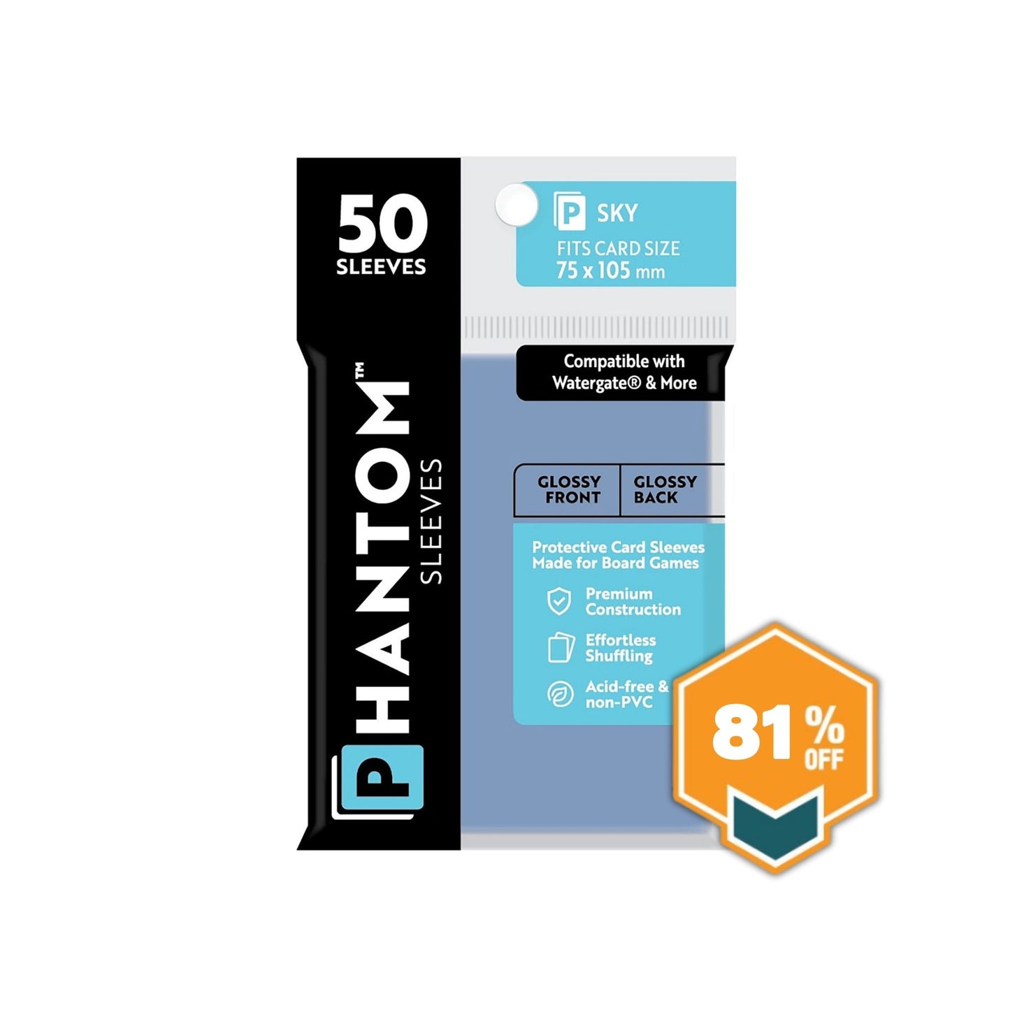 Phantom Sleeves: Sky Size (75x105mm) - Glossy/Glossy - 50 Pack